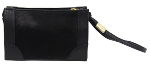 Framed Wristlet Pouch in Black Haircalf