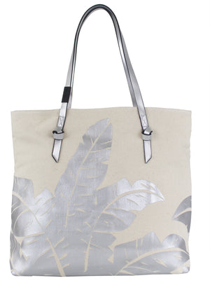 Palm Canvas Tote in Natural & Silver